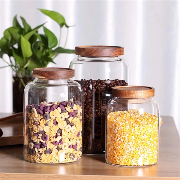 Thicken Glass Storage Jar Food Container With Wooden Lid - Thicken Glass Storage Jar Food Container With Wooden Lid - Image 2 of 5