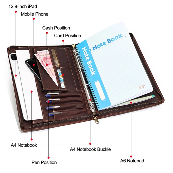 12.9in Pad Holder Padfolio Bag Genuine Leather Case - 12.9in Pad Holder Padfolio Bag Genuine Leather Case - Image 4 of 6
