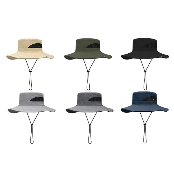 Wide Brim Sun Bucket Hat w/Both Sides Breathable Mesh - Wide Brim Sun Bucket Hat w/Both Sides Breathable Mesh - Image 2 of 2