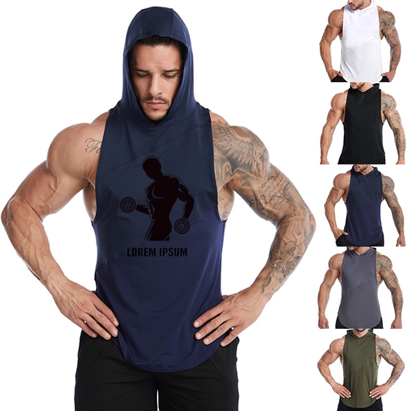Men's Workout Tank Tops Gym Sleeveless Hoodies Dry fit Vest - Men's Workout Tank Tops Gym Sleeveless Hoodies Dry fit Vest - Image 0 of 5