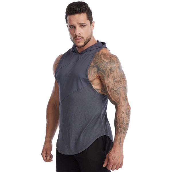 Men's Workout Tank Tops Gym Sleeveless Hoodies Dry fit Vest - Men's Workout Tank Tops Gym Sleeveless Hoodies Dry fit Vest - Image 2 of 5
