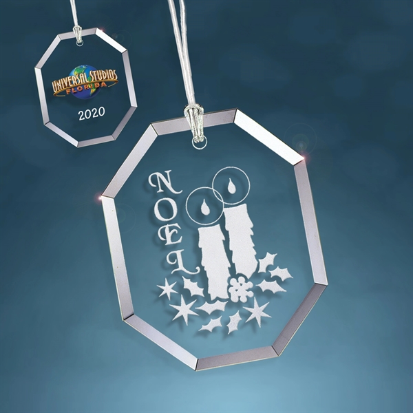 Clear Glass Beveled Octagon Christmas Ornament