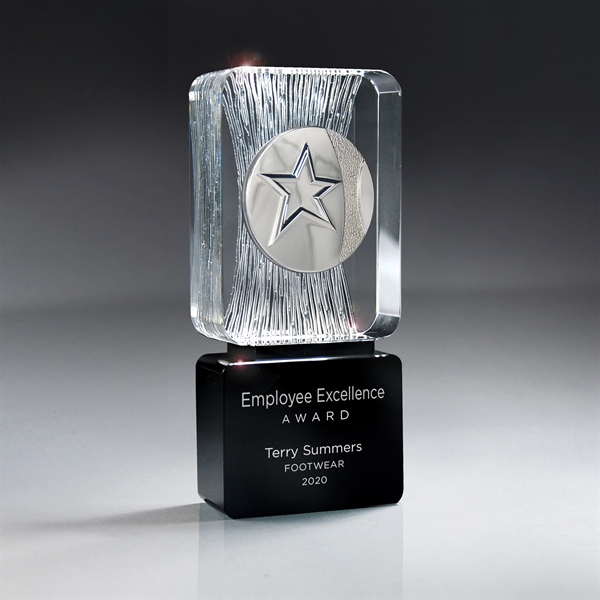 Carved Clear Crystal on Black Base with Star Medallion