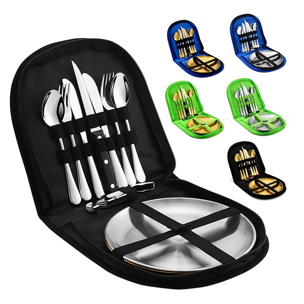 Camping Silverware Kit Cutlery Organizer Utensil Picnic Set - Camping Silverware Kit Cutlery Organizer Utensil Picnic Set - Image 1 of 5