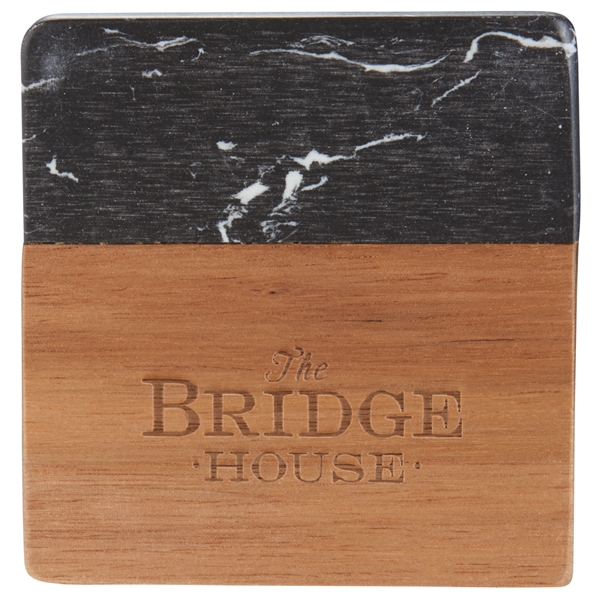 Black Marble and Wood Coaster Set - Black Marble and Wood Coaster Set - Image 4 of 6