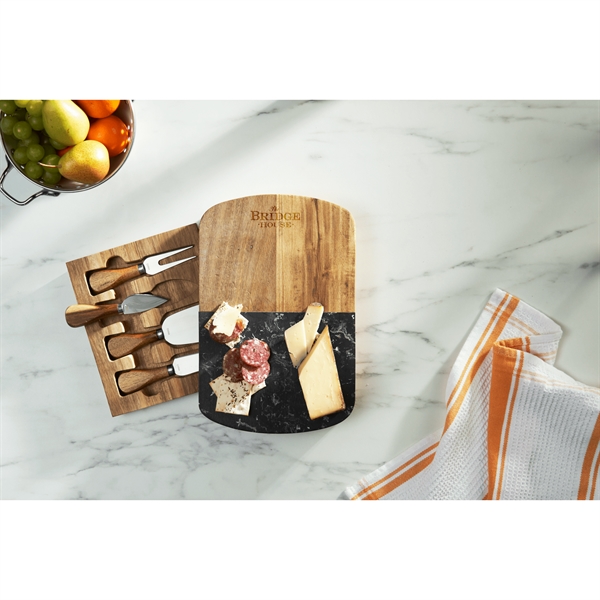 Black Marble Cheese Board Set with Knives - Black Marble Cheese Board Set with Knives - Image 6 of 6