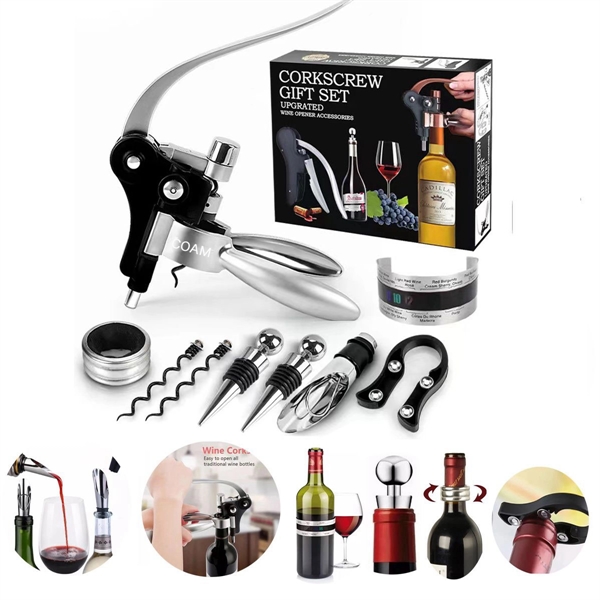 9 Pcs Wine Bottle Opener Corkscrew Set - 9 Pcs Wine Bottle Opener Corkscrew Set - Image 0 of 3