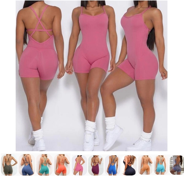 Women Sleeveless Short Sports Bodysuit - Women Sleeveless Short Sports Bodysuit - Image 0 of 4