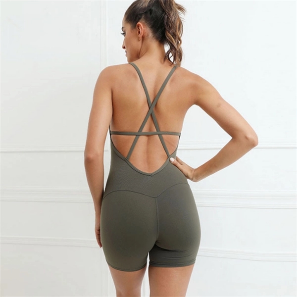 Women Sleeveless Short Sports Bodysuit - Women Sleeveless Short Sports Bodysuit - Image 3 of 4