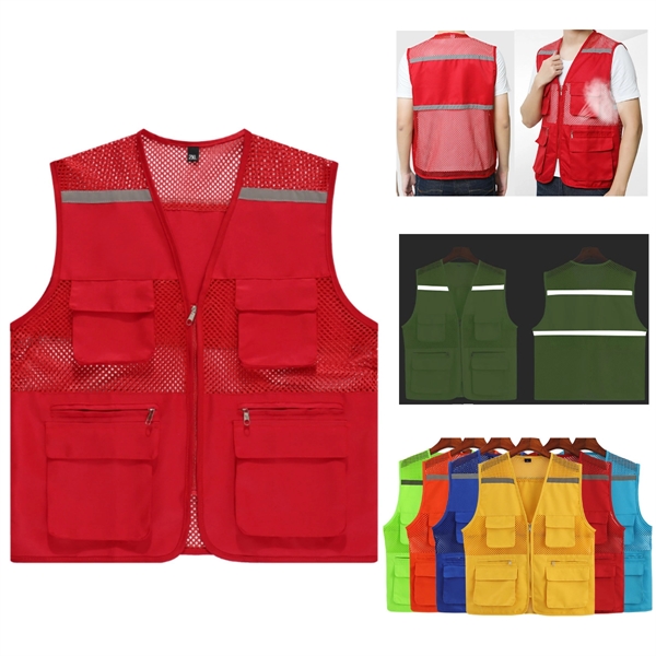 Multi-Pocket Volunteer Vest With Reflective Stripe - Multi-Pocket Volunteer Vest With Reflective Stripe - Image 0 of 3