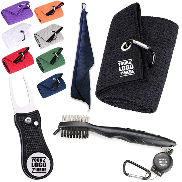 Golf Towel Club Groove Cleaner Brush Divot Tool Kit - Golf Towel Club Groove Cleaner Brush Divot Tool Kit - Image 0 of 4