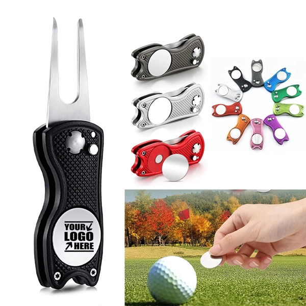 Stainless Steel Foldable Magnetic Golf Divot Tool - Stainless Steel Foldable Magnetic Golf Divot Tool - Image 0 of 5
