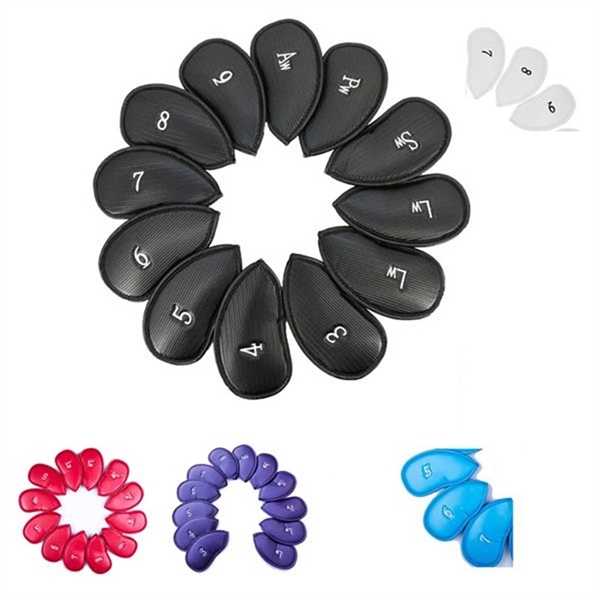 Golf 12Pcs Thick Leather Iron Head Covers Set - Golf 12Pcs Thick Leather Iron Head Covers Set - Image 0 of 1