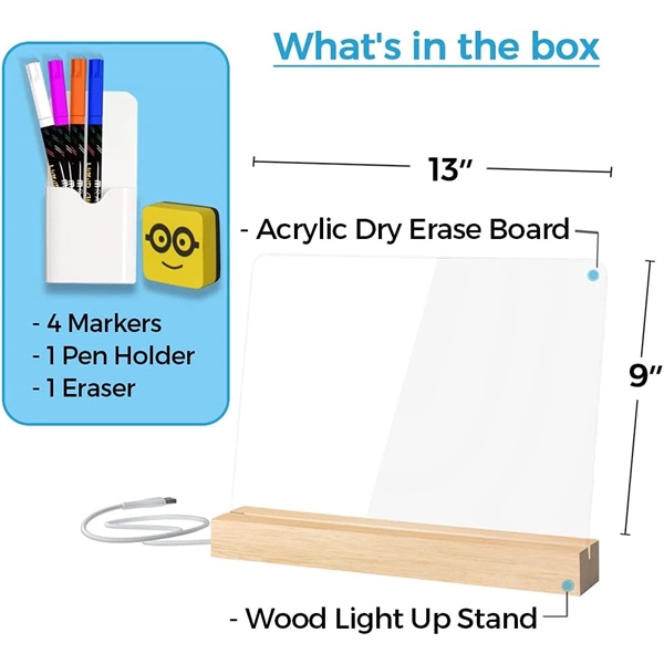 Acrylic Dry Erase Board with Light Up Stand for Desk 13*9 in - Acrylic Dry Erase Board with Light Up Stand for Desk 13*9 in - Image 1 of 8