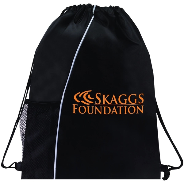 210D Polyester Drawstring Sport & Gym Backpack w/ Pocket - 210D Polyester Drawstring Sport & Gym Backpack w/ Pocket - Image 1 of 3