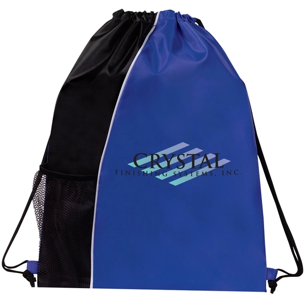 210D Polyester Drawstring Sport & Gym Backpack w/ Pocket - 210D Polyester Drawstring Sport & Gym Backpack w/ Pocket - Image 2 of 3