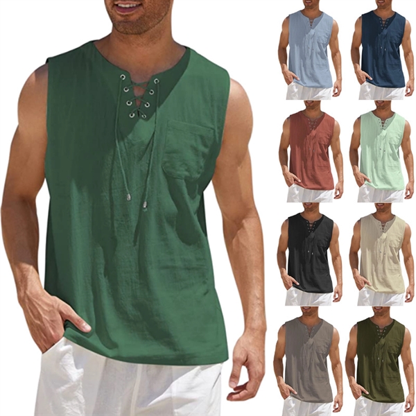 Summer New Men'S Cotton Linen Sleeveless Casual Shirt - Summer New Men'S Cotton Linen Sleeveless Casual Shirt - Image 0 of 2