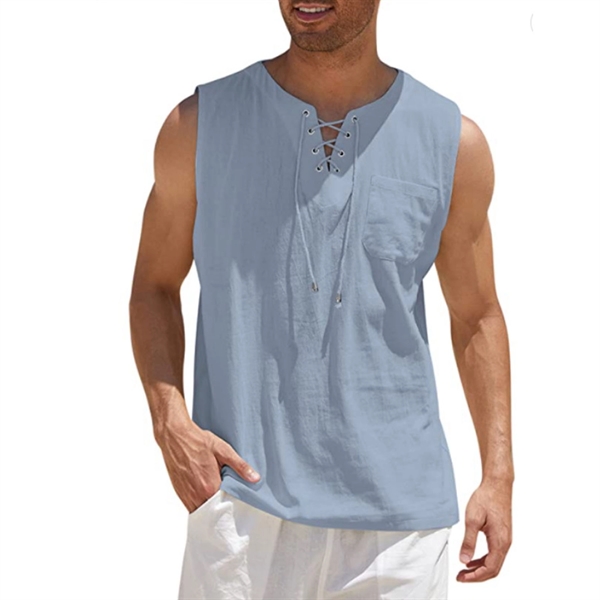 Summer New Men'S Cotton Linen Sleeveless Casual Shirt - Summer New Men'S Cotton Linen Sleeveless Casual Shirt - Image 1 of 2