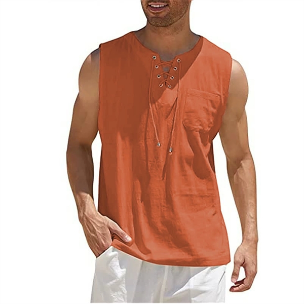 Summer New Men'S Cotton Linen Sleeveless Casual Shirt - Summer New Men'S Cotton Linen Sleeveless Casual Shirt - Image 2 of 2