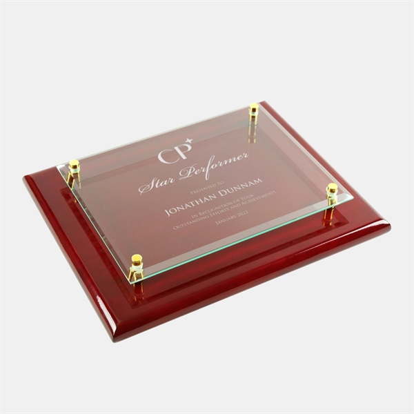 Clear Glass Rosewood Piano Finished Wall Plaque Award