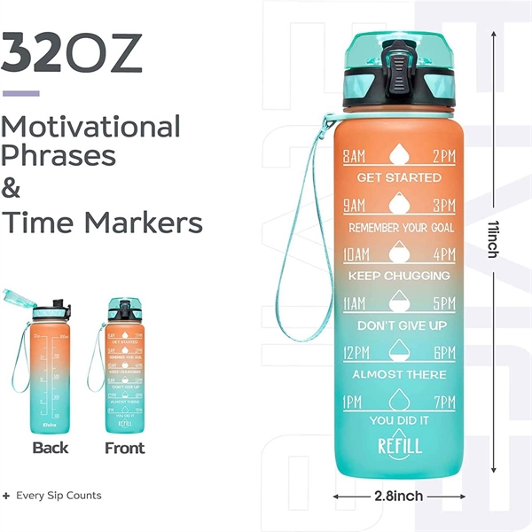 32oz Motivational Sports Water Bottle with Time Marker - 32oz Motivational Sports Water Bottle with Time Marker - Image 2 of 4