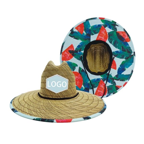 Summer Straw Hat W/Full Color Underbrim Imprint Patch - Summer Straw Hat W/Full Color Underbrim Imprint Patch - Image 0 of 4