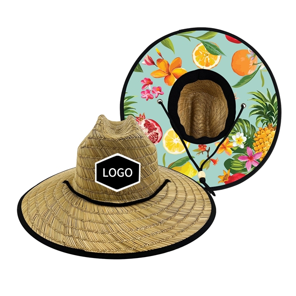 Summer Straw Hat W/Full Color Underbrim Imprint Patch - Summer Straw Hat W/Full Color Underbrim Imprint Patch - Image 1 of 4