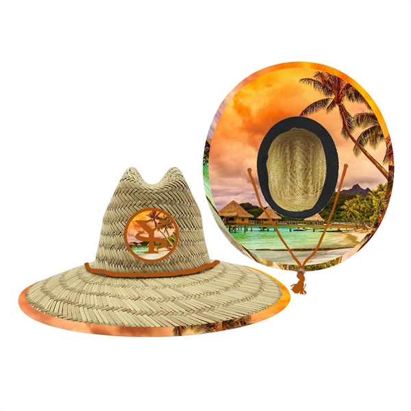 Summer Straw Hat W/Full Color Underbrim Imprint Patch - Summer Straw Hat W/Full Color Underbrim Imprint Patch - Image 2 of 4