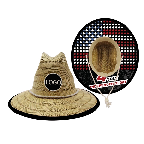 Summer Straw Hat W/Full Color Underbrim Imprint Patch - Summer Straw Hat W/Full Color Underbrim Imprint Patch - Image 3 of 4