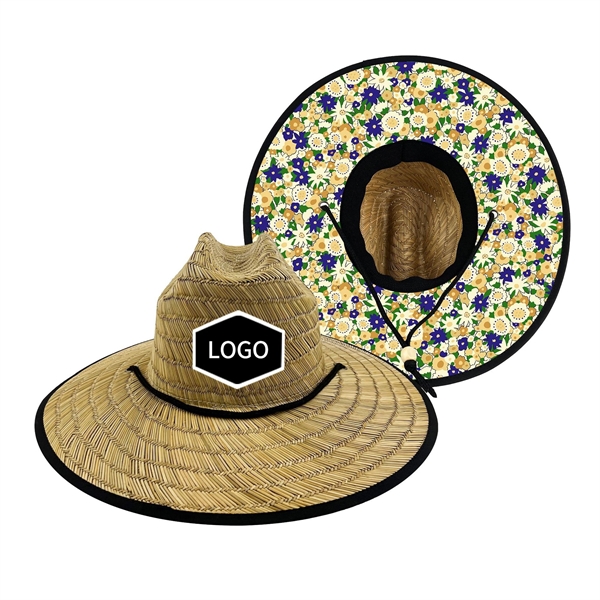 Summer Straw Hat W/Full Color Underbrim Imprint Patch - Summer Straw Hat W/Full Color Underbrim Imprint Patch - Image 4 of 4