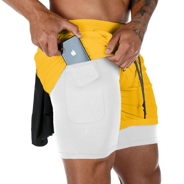 Men 2 In 1 Double-Deck Quick Dry Gym Sports Camo Shorts - Men 2 In 1 Double-Deck Quick Dry Gym Sports Camo Shorts - Image 2 of 8