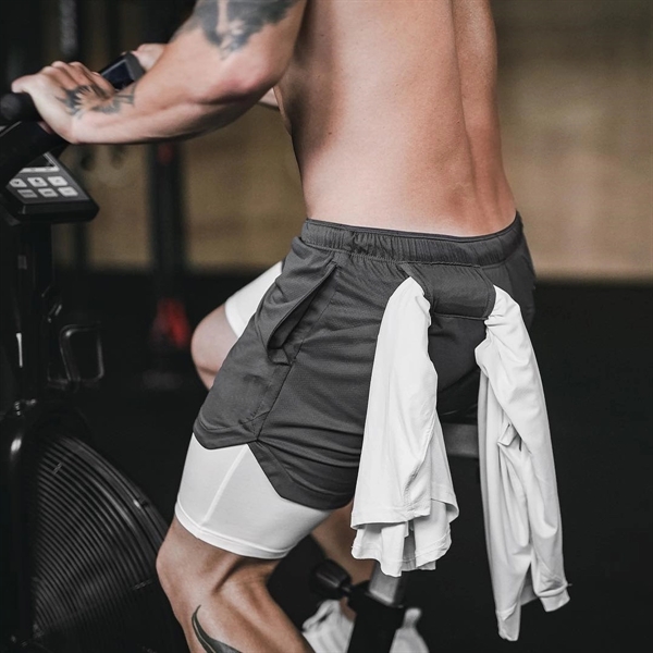 Men 2 In 1 Double-Deck Quick Dry Gym Sports Camo Shorts - Men 2 In 1 Double-Deck Quick Dry Gym Sports Camo Shorts - Image 5 of 8