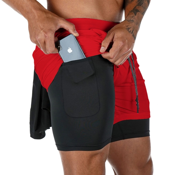 Men 2 In 1 Double-Deck Quick Dry Gym Sports Camo Shorts - Men 2 In 1 Double-Deck Quick Dry Gym Sports Camo Shorts - Image 6 of 8