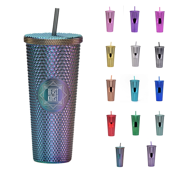 Diamond Studded Cup With Lid and Straw 24Oz. - Diamond Studded Cup With Lid and Straw 24Oz. - Image 0 of 14