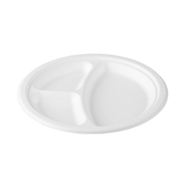 9 Inches Biodegradable Disposable 3 Compartments Plate - 9 Inches Biodegradable Disposable 3 Compartments Plate - Image 2 of 3