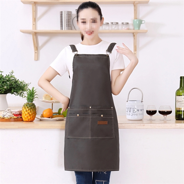 Work Apron Canvas Cross Back Strap Large Pocket - Work Apron Canvas Cross Back Strap Large Pocket - Image 3 of 7