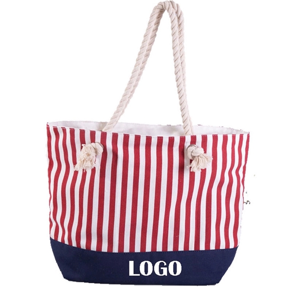 Striped Stitching Canvas Bag - Striped Stitching Canvas Bag - Image 0 of 3