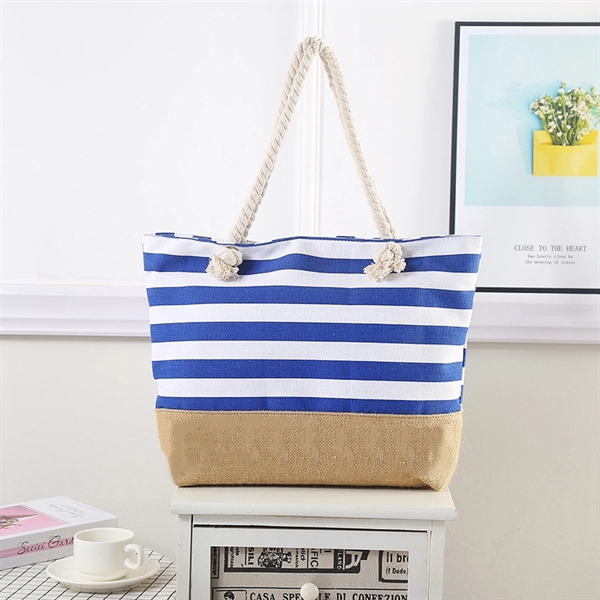 Striped Stitching Canvas Bag - Striped Stitching Canvas Bag - Image 2 of 3