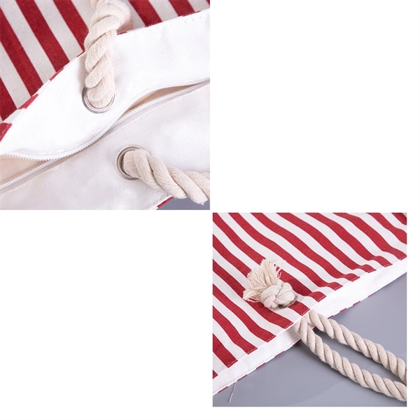 Striped Stitching Canvas Bag - Striped Stitching Canvas Bag - Image 3 of 3