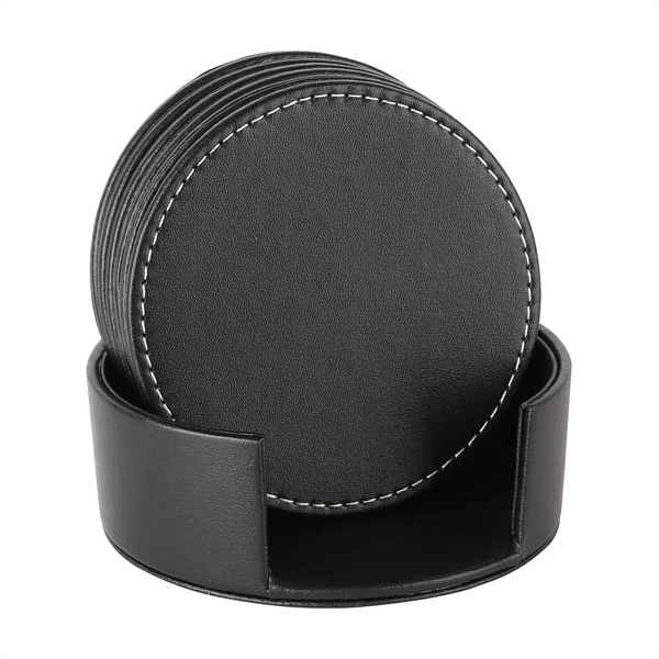 Customized 4'' Round PU Leather Coaster - Customized 4'' Round PU Leather Coaster - Image 1 of 2
