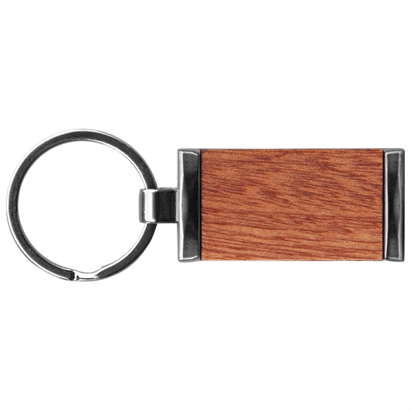 Grafton Gunmetal & Wood Rectangular Key Chain