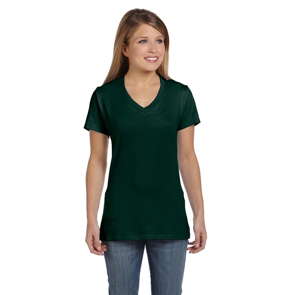 Hanes Ladies 4.5 oz.. 100% Ringspun Cotton V-Neck T-Shirt - Hanes Ladies 4.5 oz.. 100% Ringspun Cotton V-Neck T-Shirt - Image 2 of 10