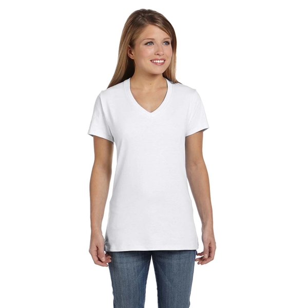 Hanes Ladies 4.5 oz.. 100% Ringspun Cotton V-Neck T-Shirt - Hanes Ladies 4.5 oz.. 100% Ringspun Cotton V-Neck T-Shirt - Image 0 of 10