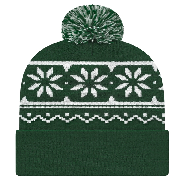 Snowflake Knit Cap With Cuff - Snowflake Knit Cap With Cuff - Image 3 of 6