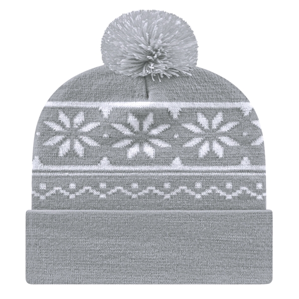 Snowflake Knit Cap With Cuff - Snowflake Knit Cap With Cuff - Image 4 of 6