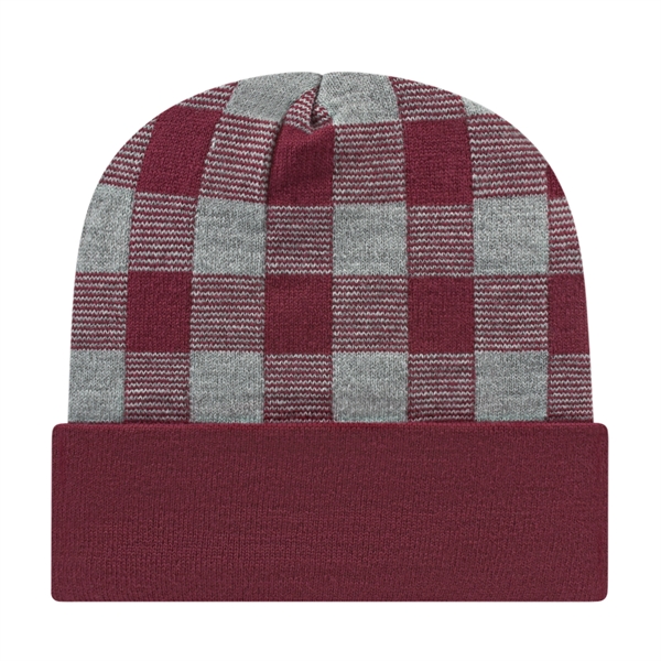 Plaid Knit Cap with Cuff - Plaid Knit Cap with Cuff - Image 4 of 8