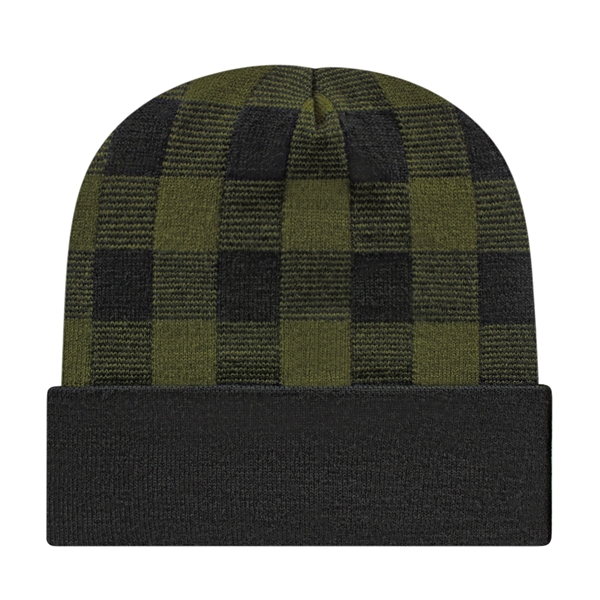Plaid Knit Cap with Cuff - Plaid Knit Cap with Cuff - Image 5 of 8