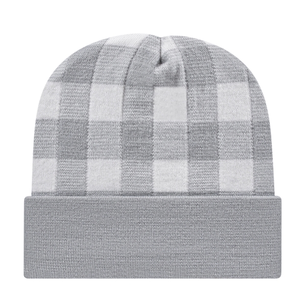 Plaid Knit Cap with Cuff - Plaid Knit Cap with Cuff - Image 6 of 8