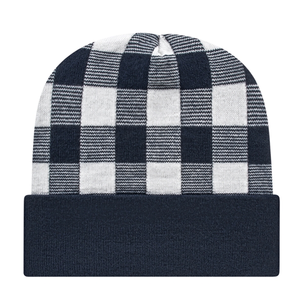 Plaid Knit Cap with Cuff - Plaid Knit Cap with Cuff - Image 7 of 8