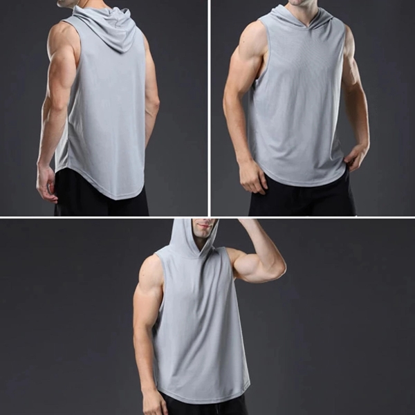 Men'S Workout Tank Top Gym Sleeveless Hoodie - Men'S Workout Tank Top Gym Sleeveless Hoodie - Image 3 of 4